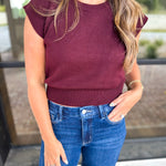 Cap Sleeve Knit Top - Eggplant-230 Sweaters/Cardis-PINCH-July & June Women's Fashion Boutique Located in San Antonio, Texas