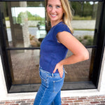 Cap Sleeve Knit Top - Blue-230 Sweaters/Cardis-PINCH-July & June Women's Fashion Boutique Located in San Antonio, Texas