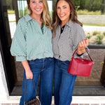 Gingham Bubble Blouse - Hunter Green-200 Fashion Blouses-ENTRO-July & June Women's Fashion Boutique Located in San Antonio, Texas