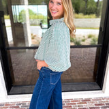 Gingham Bubble Blouse - Hunter Green-200 Fashion Blouses-ENTRO-July & June Women's Fashion Boutique Located in San Antonio, Texas