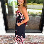 Floral Pleated Midi Dress - Black-500 Midi-ENTRO-July & June Women's Fashion Boutique Located in San Antonio, Texas