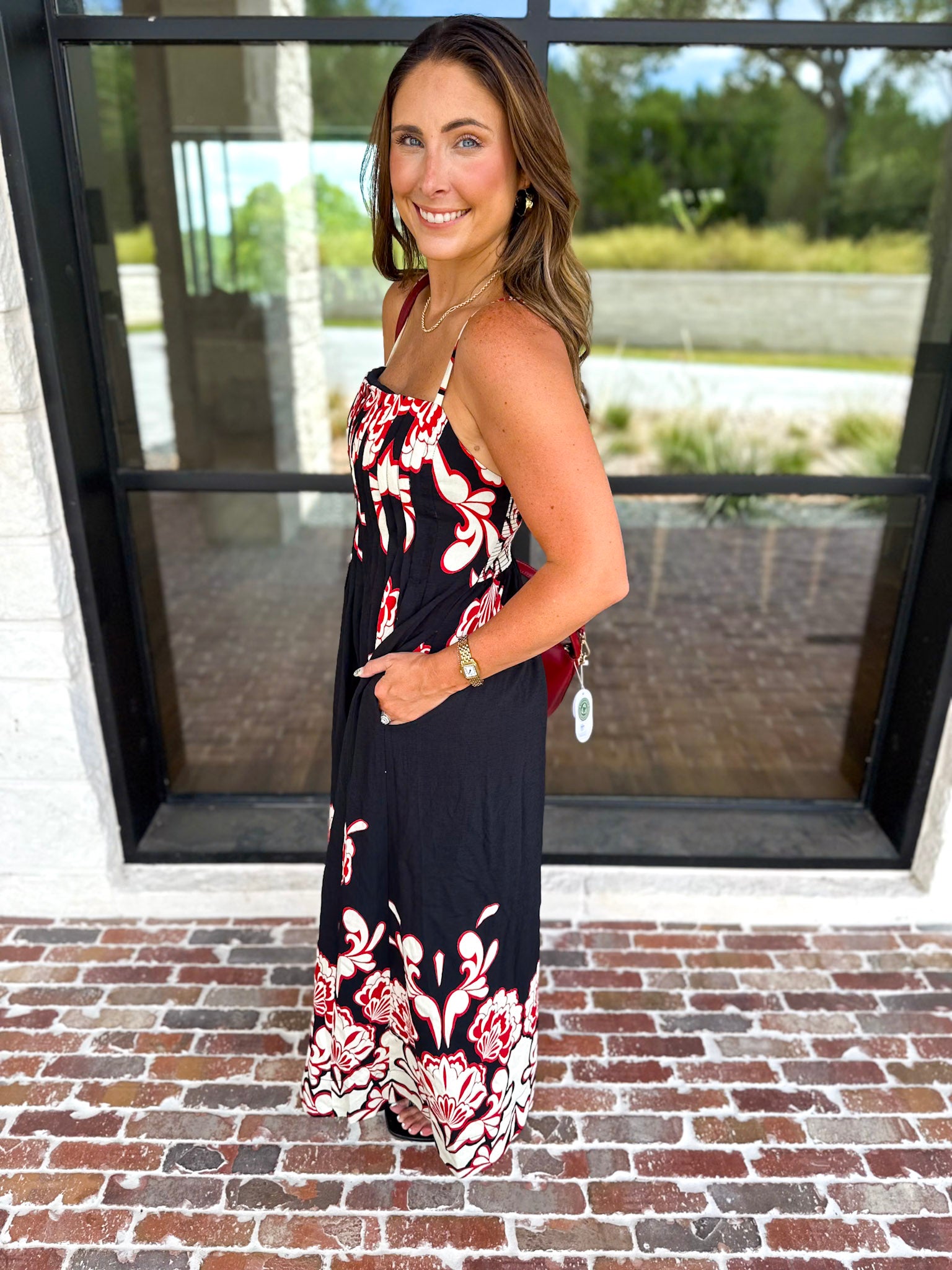Floral Pleated Midi Dress - Black-500 Midi-ENTRO-July & June Women's Fashion Boutique Located in San Antonio, Texas