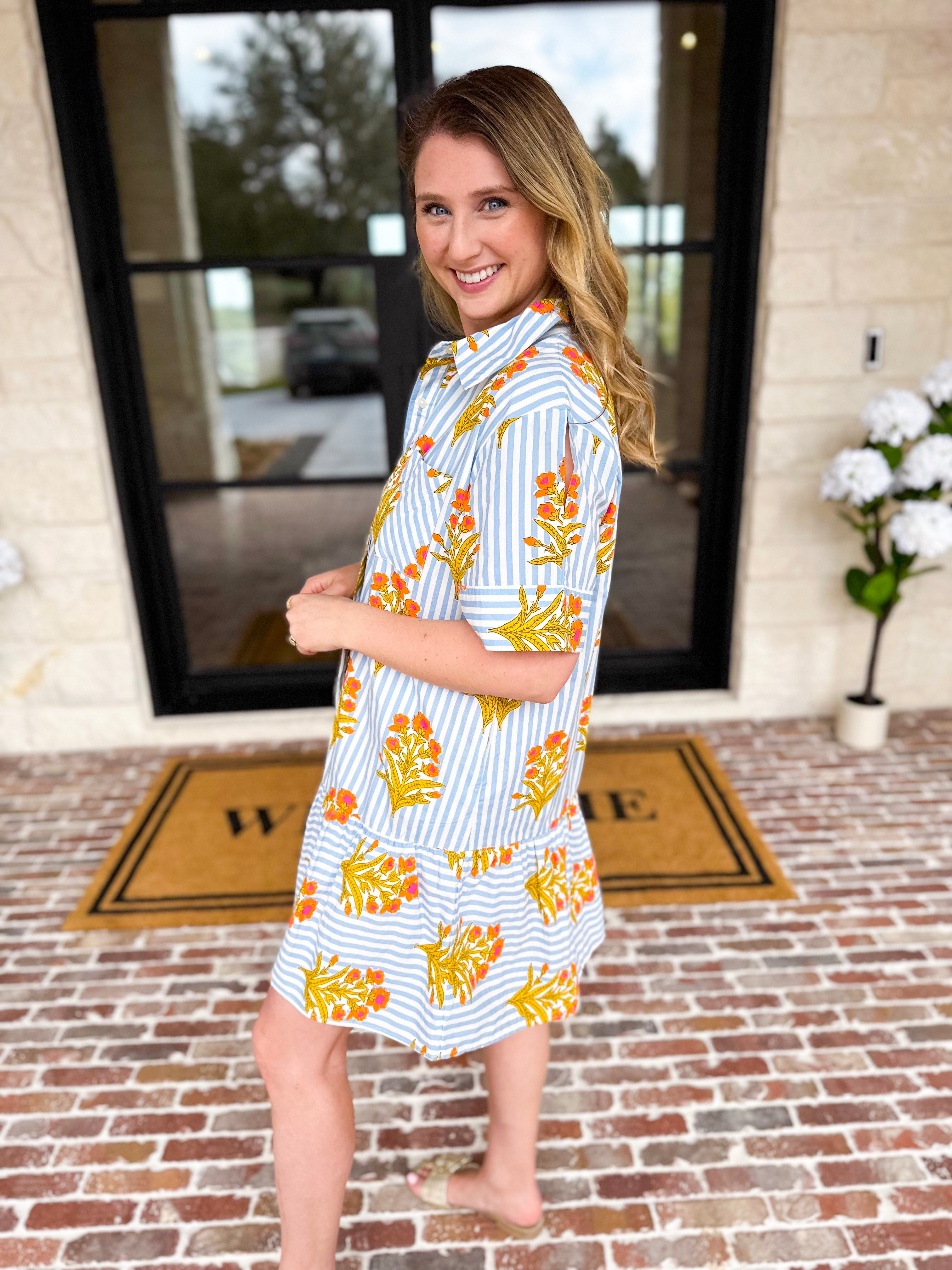 THML - Bold Floral & Stripe Mini Dress-510 Mini-THML-July & June Women's Fashion Boutique Located in San Antonio, Texas