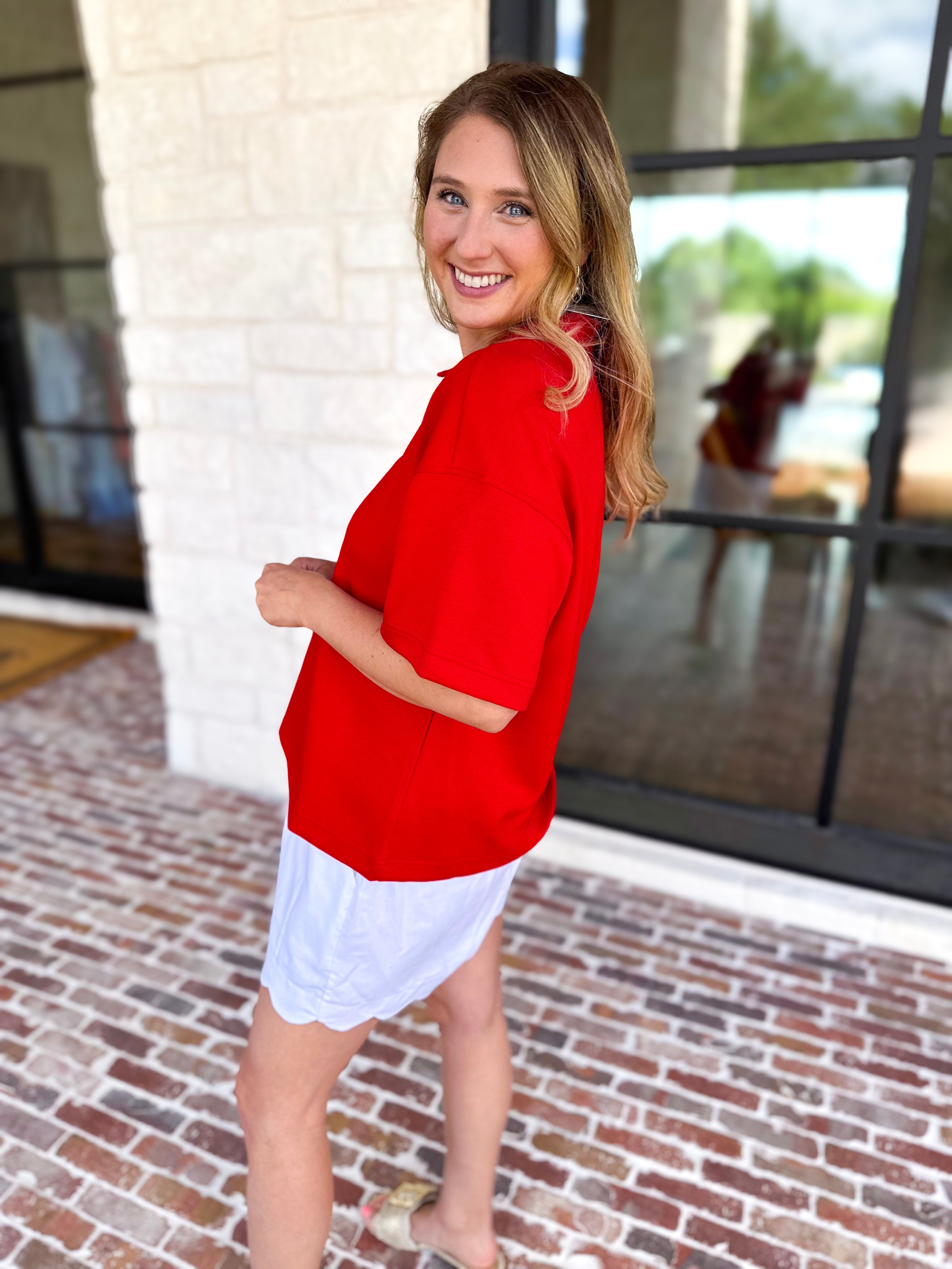 Everyday Pick Top - Red-210 Casual Blouses-JODIFL-July & June Women's Fashion Boutique Located in San Antonio, Texas