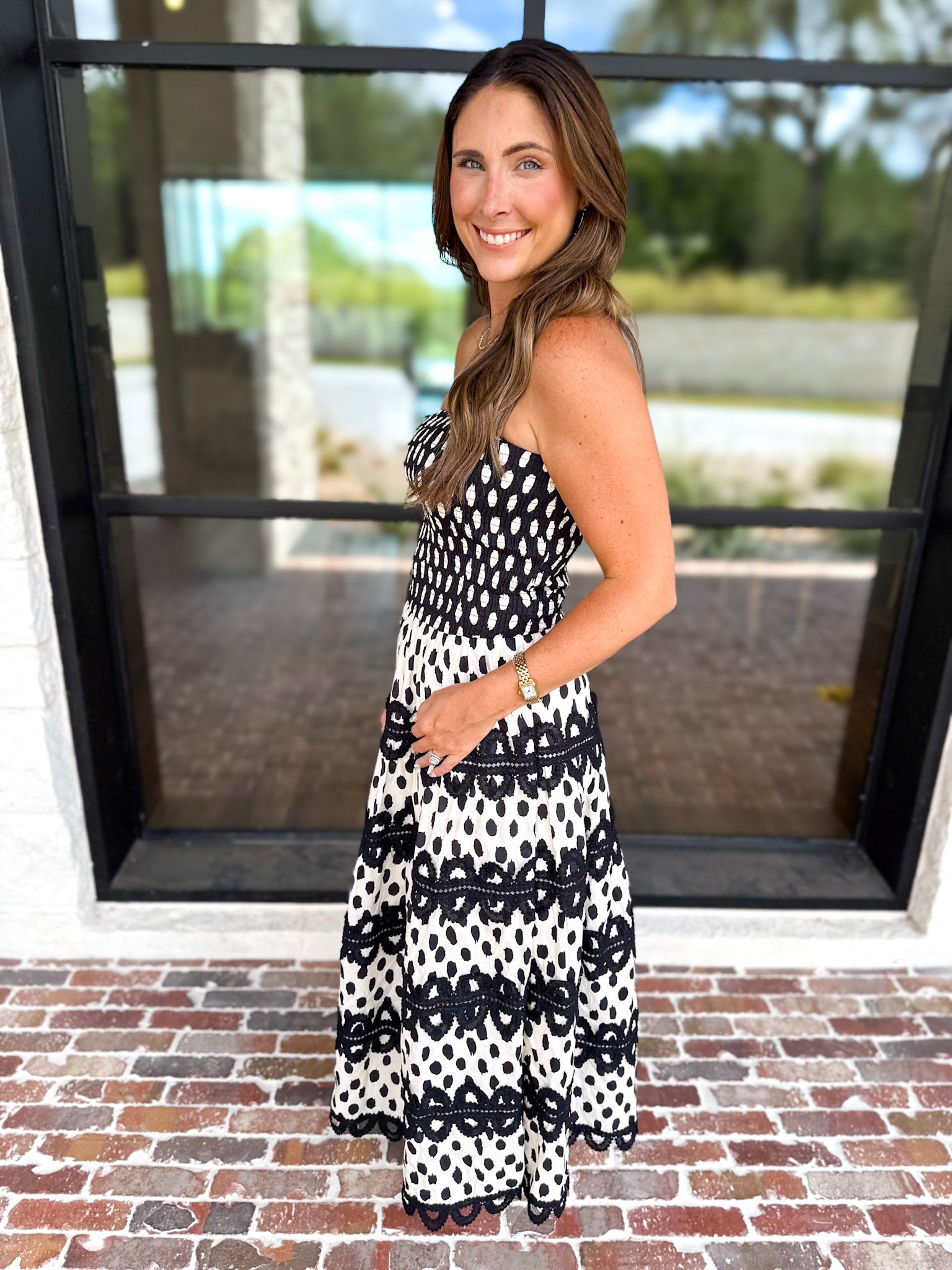 The Lexie Midi Dress - Black & White Dot-500 Midi-STRUT & BOLT-July & June Women's Fashion Boutique Located in San Antonio, Texas
