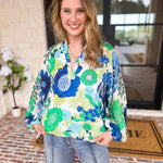 THML - Blue & Green Florals Blouse-200 Fashion Blouses-THML-July & June Women's Fashion Boutique Located in San Antonio, Texas