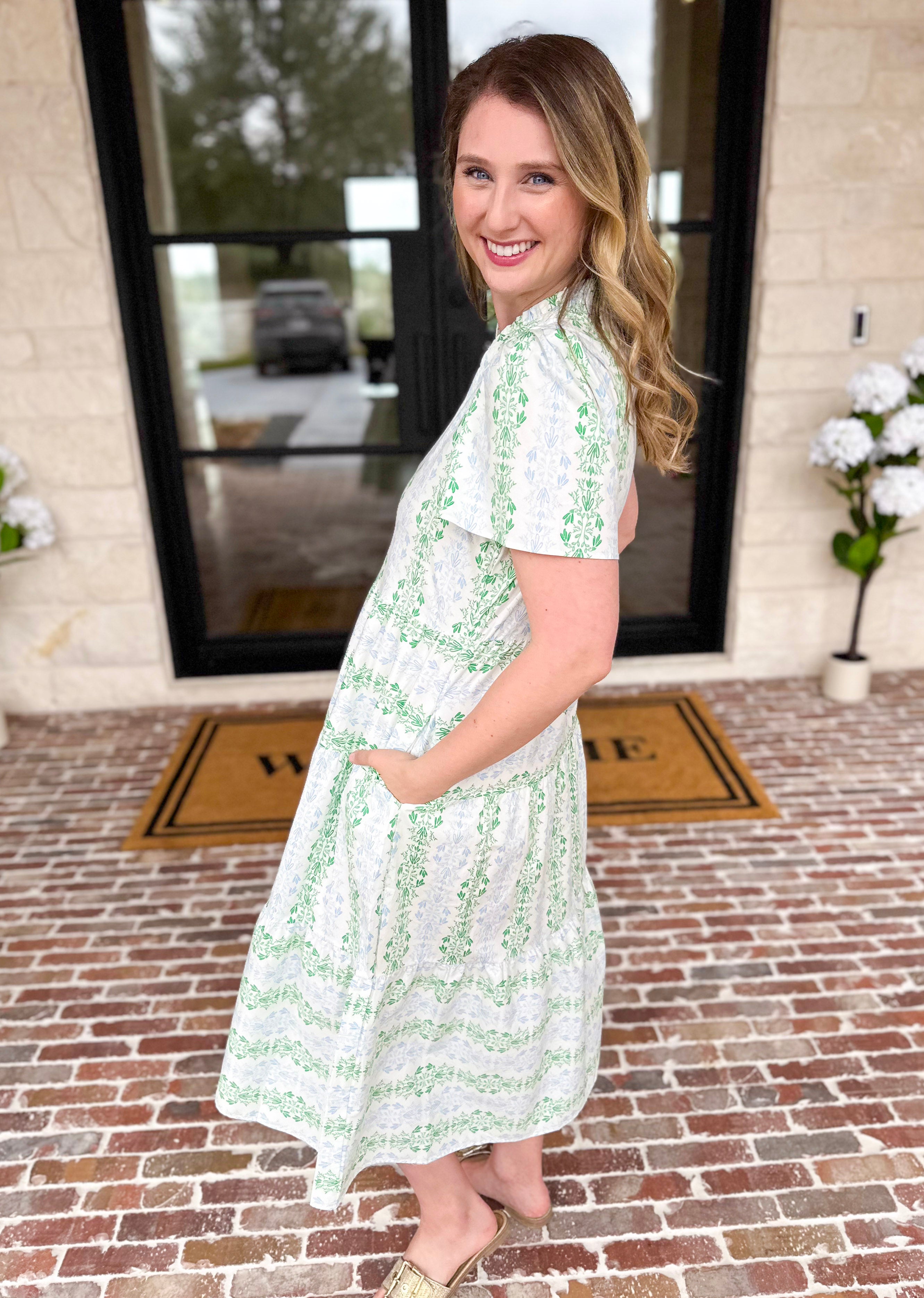 Mary Square - Heirloom Ivy Green Midi Dress-500 Midi-MARY SQUARE-July & June Women's Fashion Boutique Located in San Antonio, Texas