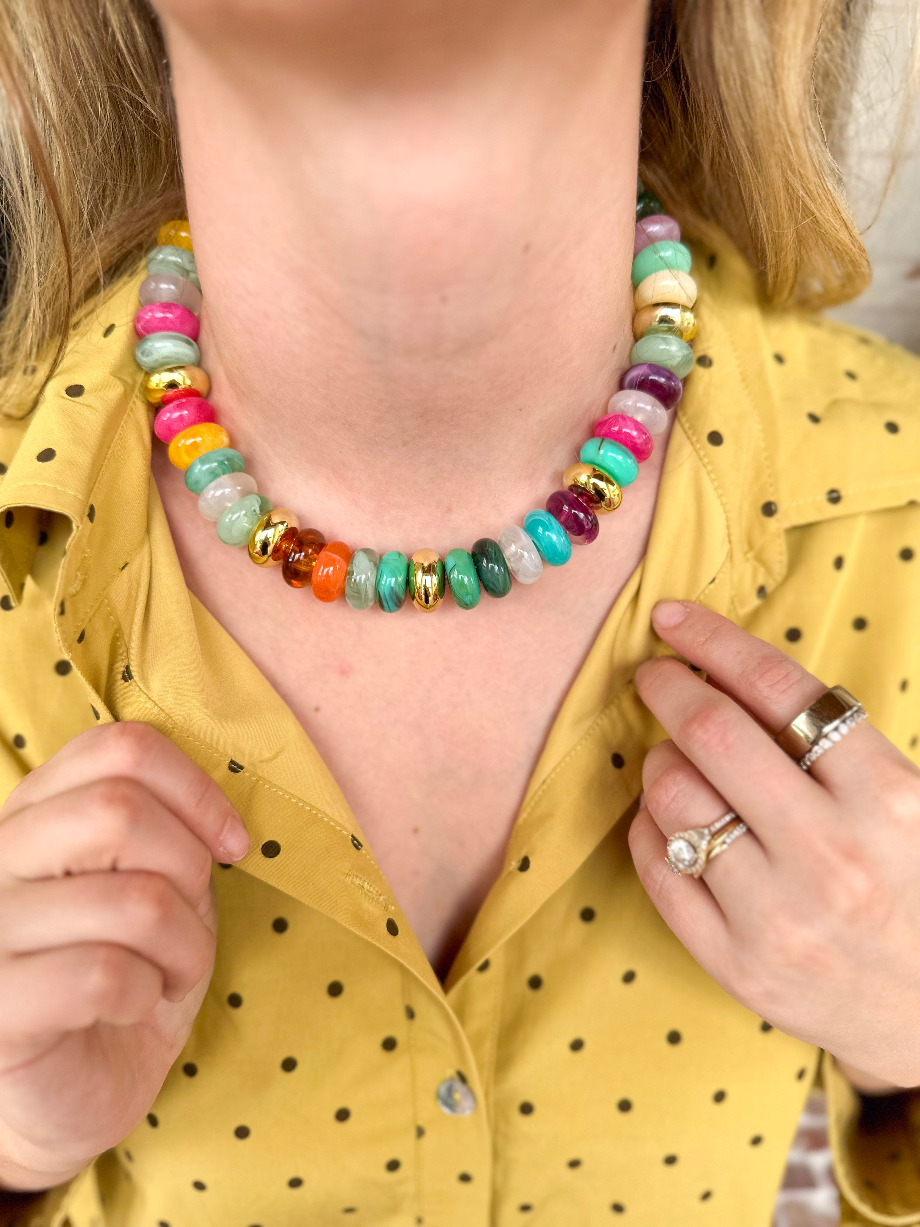 Gold Circle Beaded Necklace - Vibrant Multi-110 Jewelry & Hair-Golden Lily-July & June Women's Fashion Boutique Located in San Antonio, Texas
