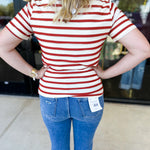 Striped Round Neck Tee - Rust-210 Casual Blouses-POLOGRAM-July & June Women's Fashion Boutique Located in San Antonio, Texas