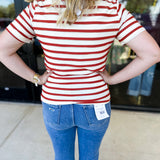 Striped Round Neck Tee - Rust-210 Casual Blouses-POLOGRAM-July & June Women's Fashion Boutique Located in San Antonio, Texas