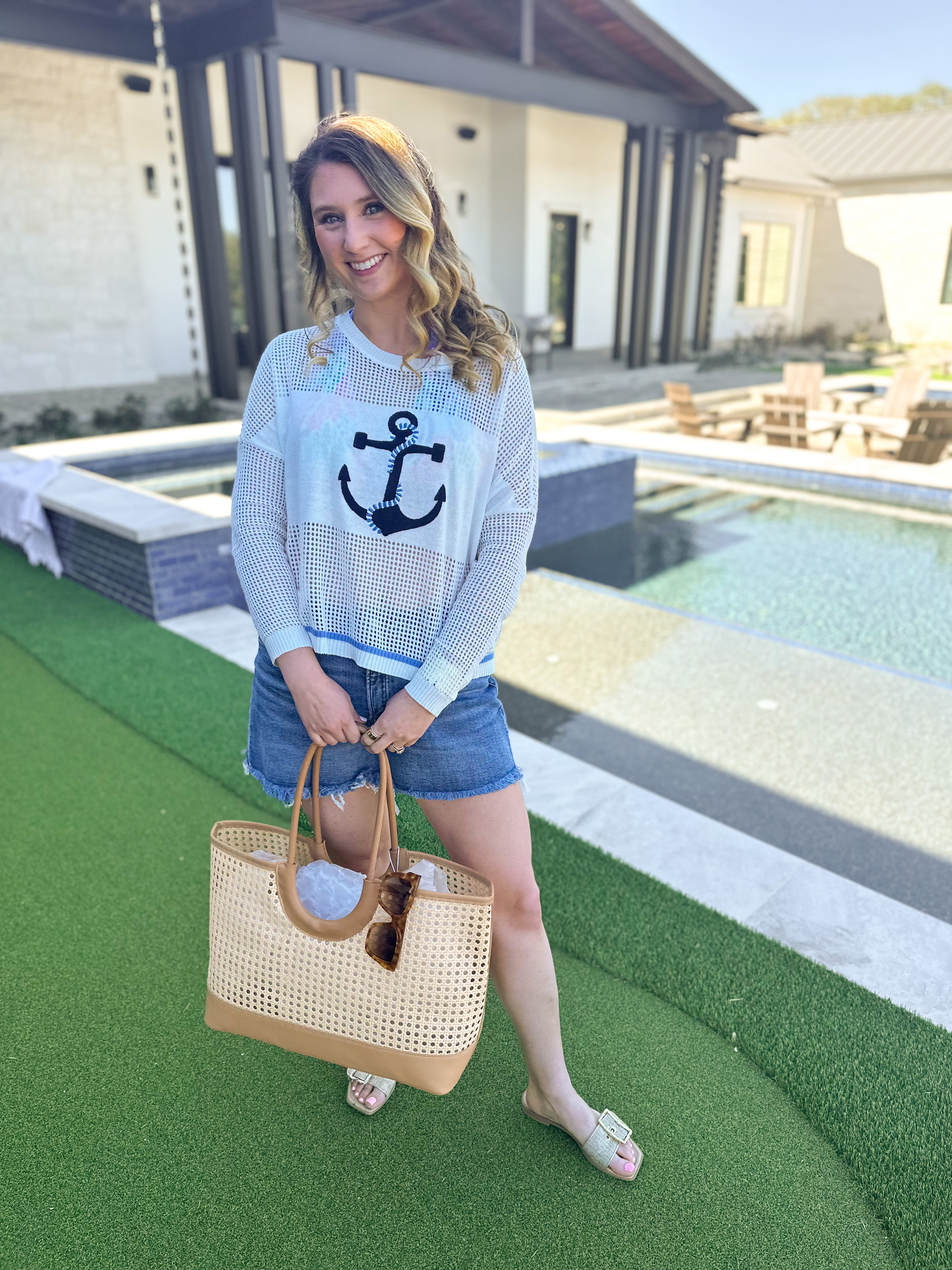 Anchor Mesh Sweater Top-230 Sweaters/Cardis-SHIRALEAH-July & June Women's Fashion Boutique Located in San Antonio, Texas