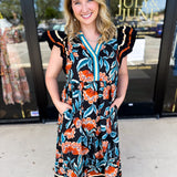 Deep Tones Floral Midi Dress-500 Midi-ENTRO-July & June Women's Fashion Boutique Located in San Antonio, Texas
