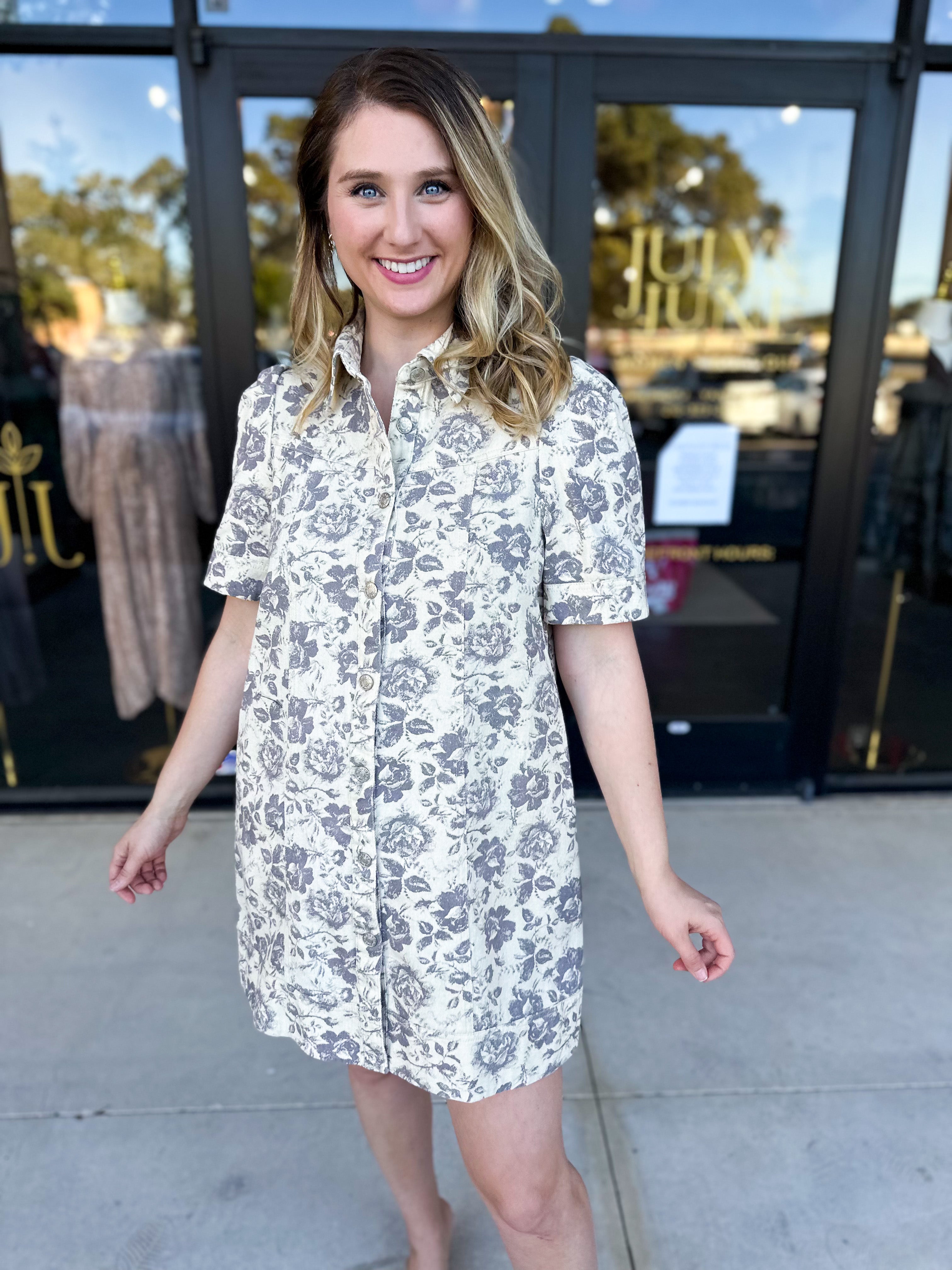 The Rosie Denim Mini Dress - Taupe-510 Mini-ENTRO-July & June Women's Fashion Boutique Located in San Antonio, Texas