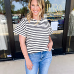 Black & White Knit Tee-210 Casual Blouses-POLOGRAM-July & June Women's Fashion Boutique Located in San Antonio, Texas