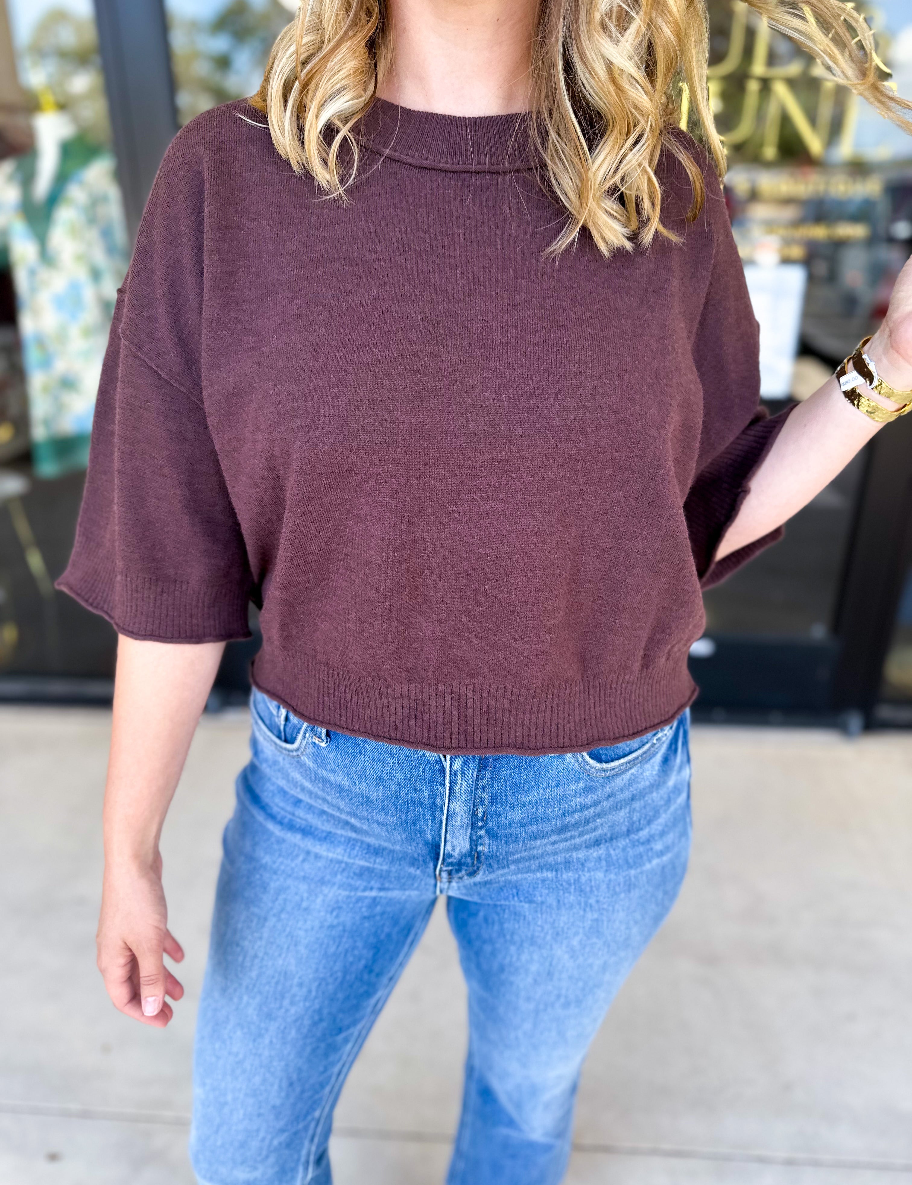 The Kimmy Sweater Top - Brown-230 Sweaters/Cardis-ENTRO-July & June Women's Fashion Boutique Located in San Antonio, Texas