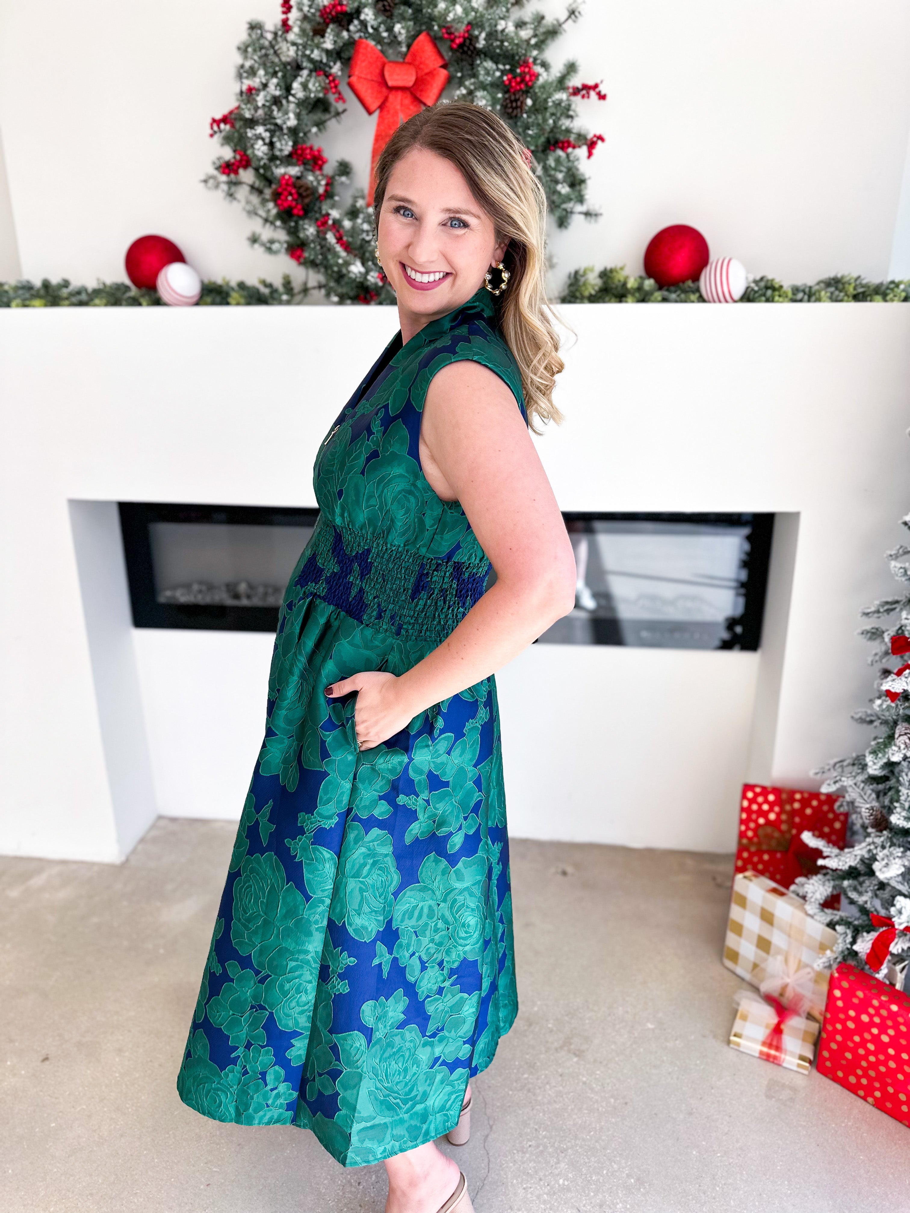 Teal & Bold Blue Midi Dress-500 Midi-FATE-July & June Women's Fashion Boutique Located in San Antonio, Texas