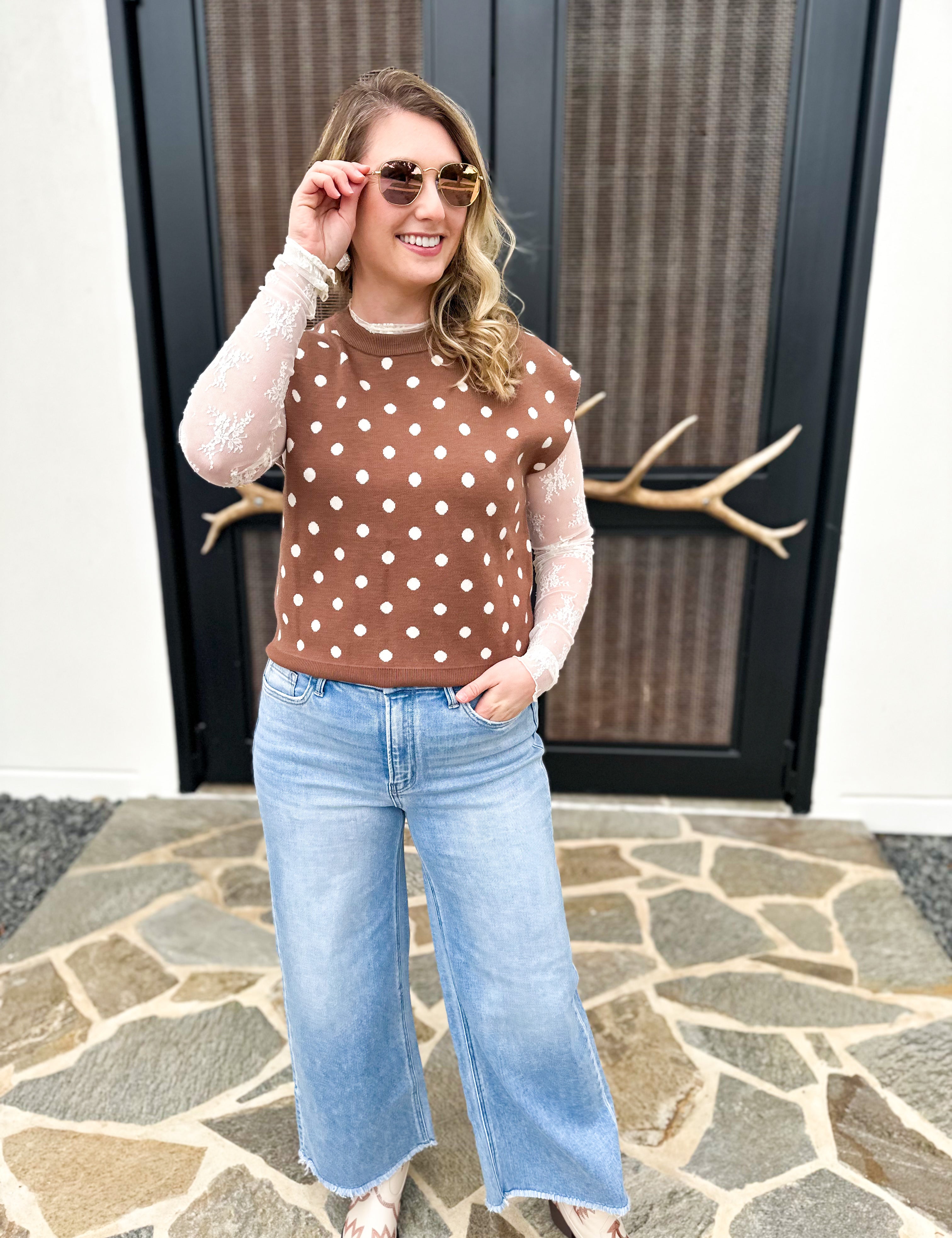 THML - Polka Dot Knit Top-230 Sweaters/Cardis-THML-July & June Women's Fashion Boutique Located in San Antonio, Texas