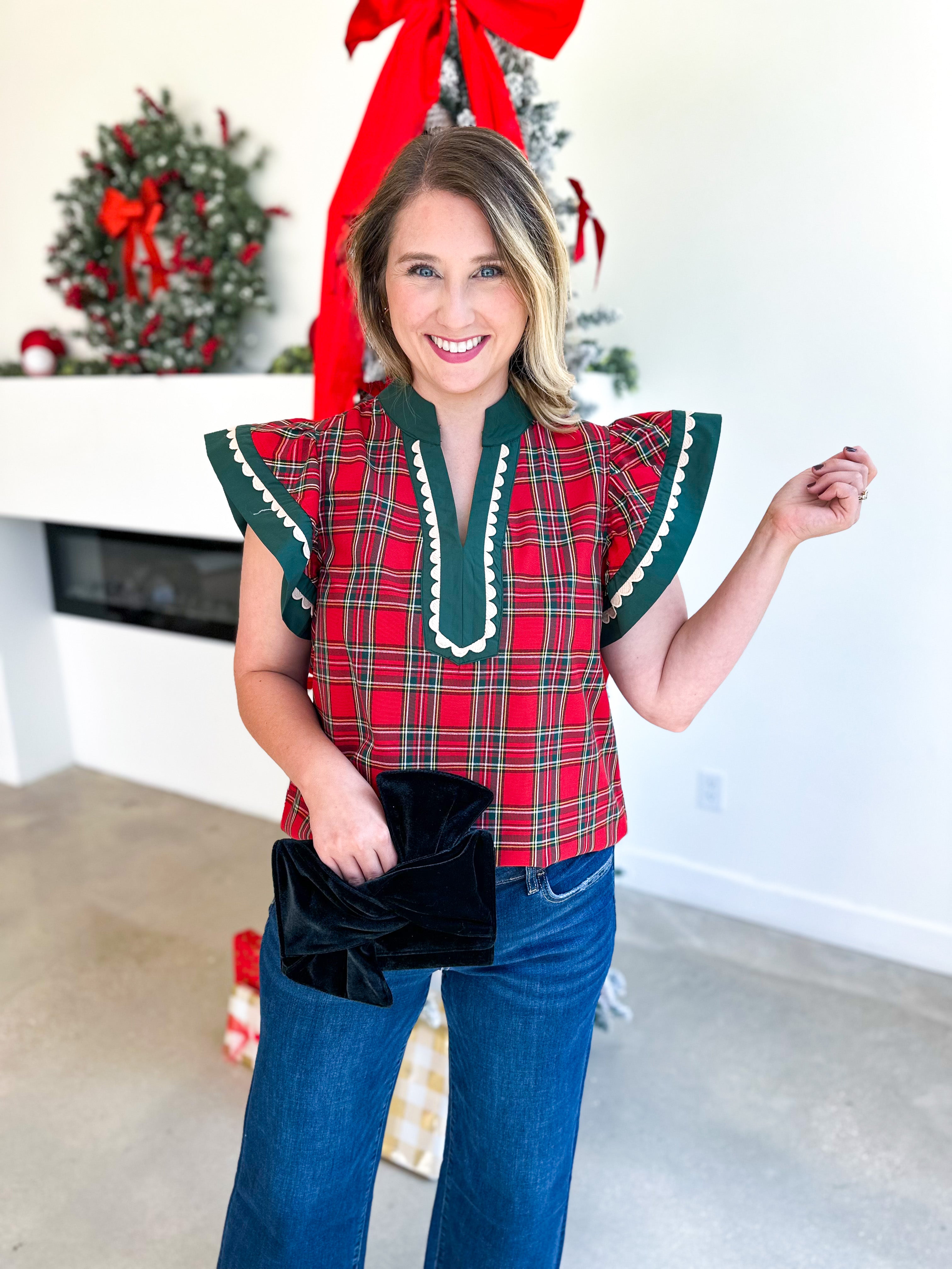 Classy Christmas Blouse-200 Fashion Blouses-ENTRO-July & June Women's Fashion Boutique Located in San Antonio, Texas
