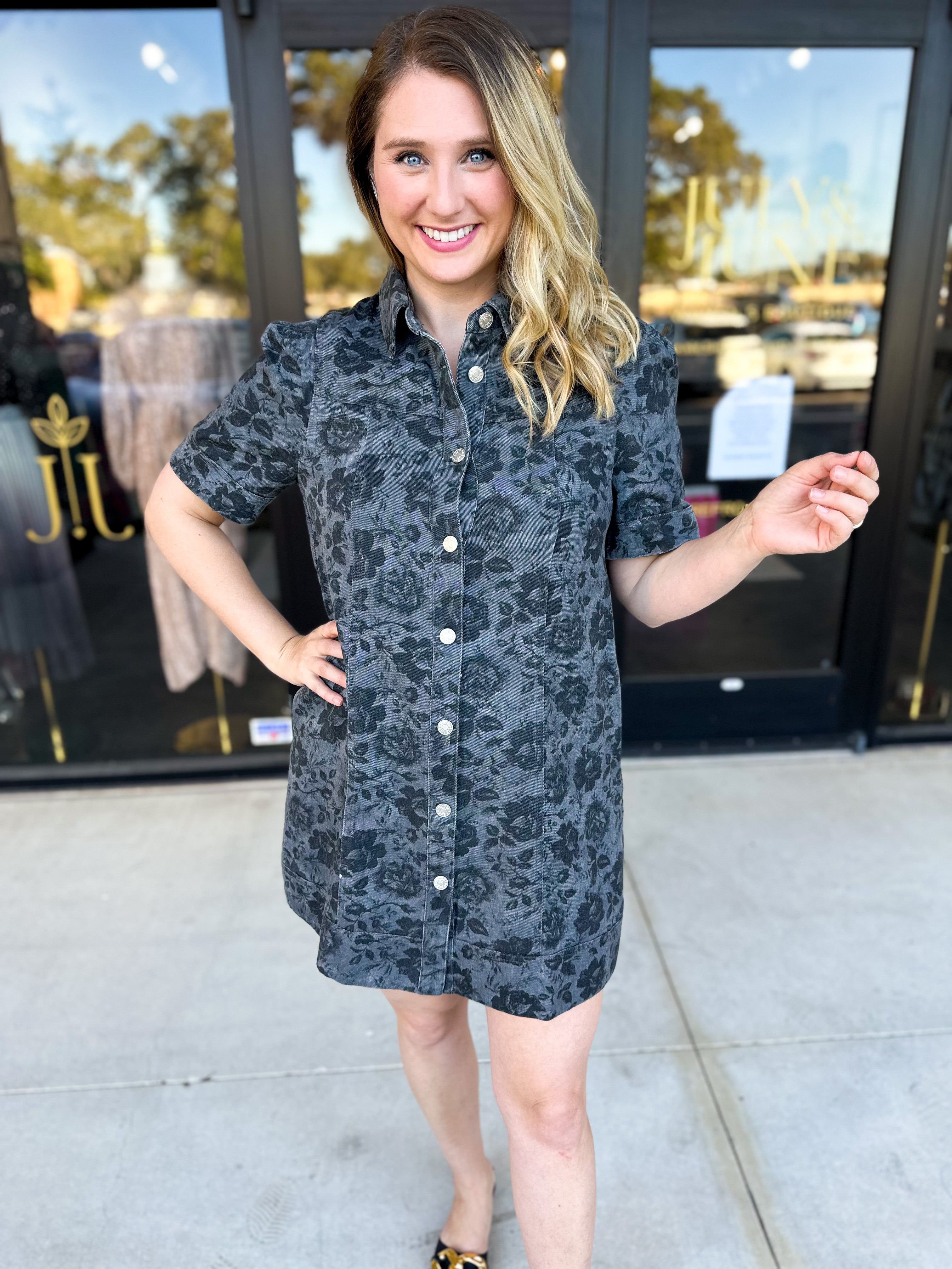 The Rosie Denim Mini Dress - Charcoal-510 Mini-ENTRO-July & June Women's Fashion Boutique Located in San Antonio, Texas