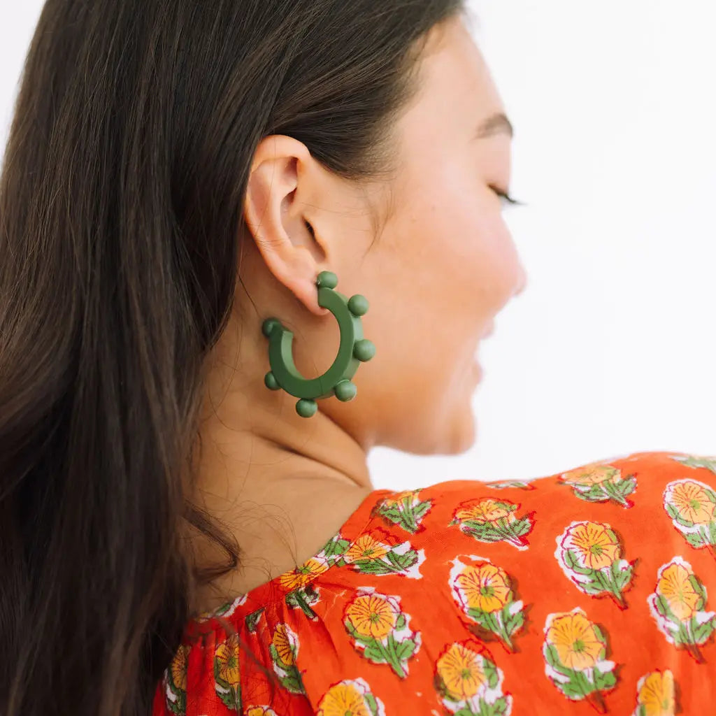 Sunshine Tienda - Sage Bead Hoops-110 Jewelry & Hair-Sunshine Tienda-July & June Women's Fashion Boutique Located in San Antonio, Texas