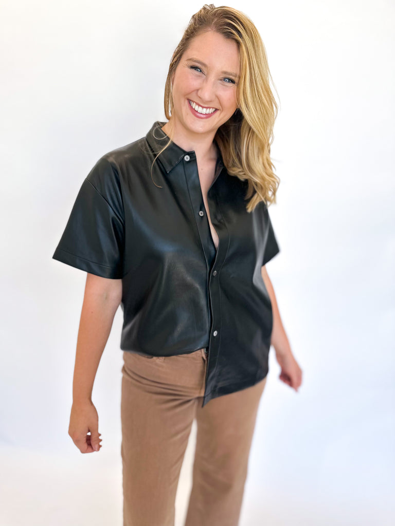 Street Chic Faux Leather Top- Black-200 Fashion Blouses-OLIVACEOUS-July & June Women's Fashion Boutique Located in San Antonio, Texas