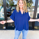 The Everyday Collard Blouse - Navy-200 Fashion Blouses-JODIFL-July & June Women's Fashion Boutique Located in San Antonio, Texas