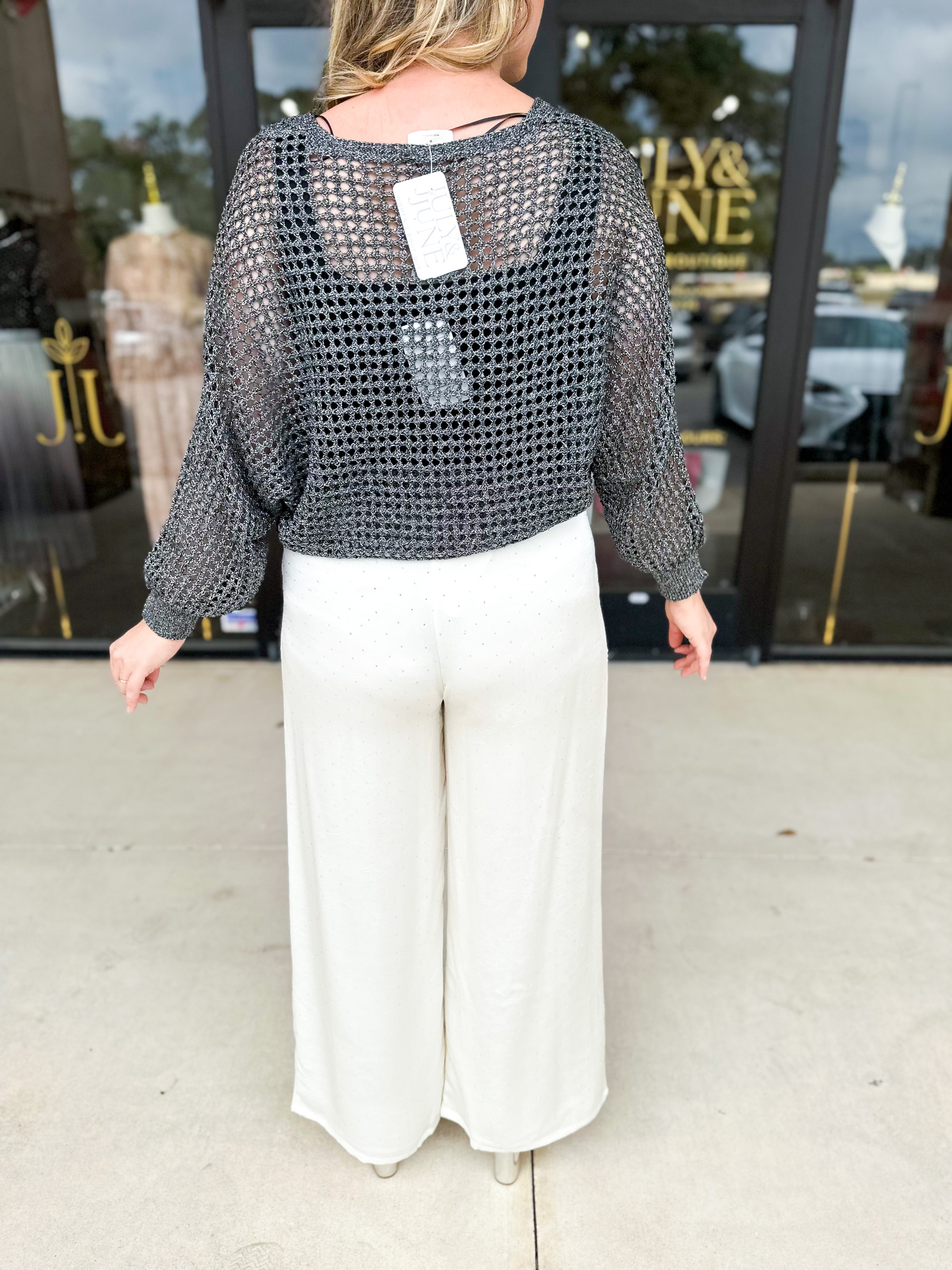 Shimmer Season Cream Trouser Pants-400 Pants-ALLIE ROSE-July & June Women's Fashion Boutique Located in San Antonio, Texas
