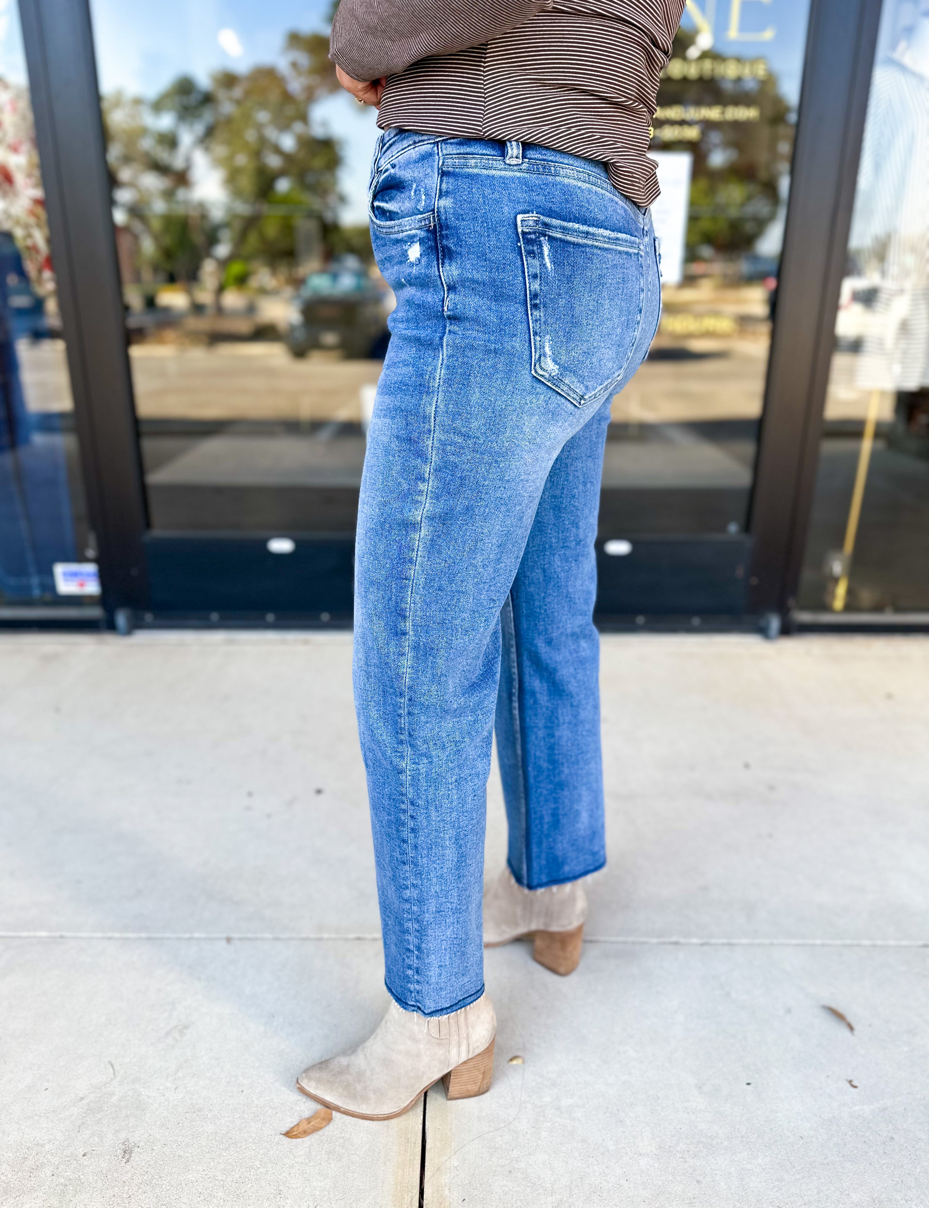 Vervet - High Rise Raw Hem Ankle Straight Jeans-400 Pants-VEVERT BY FLYING MONKEY-July & June Women's Fashion Boutique Located in San Antonio, Texas