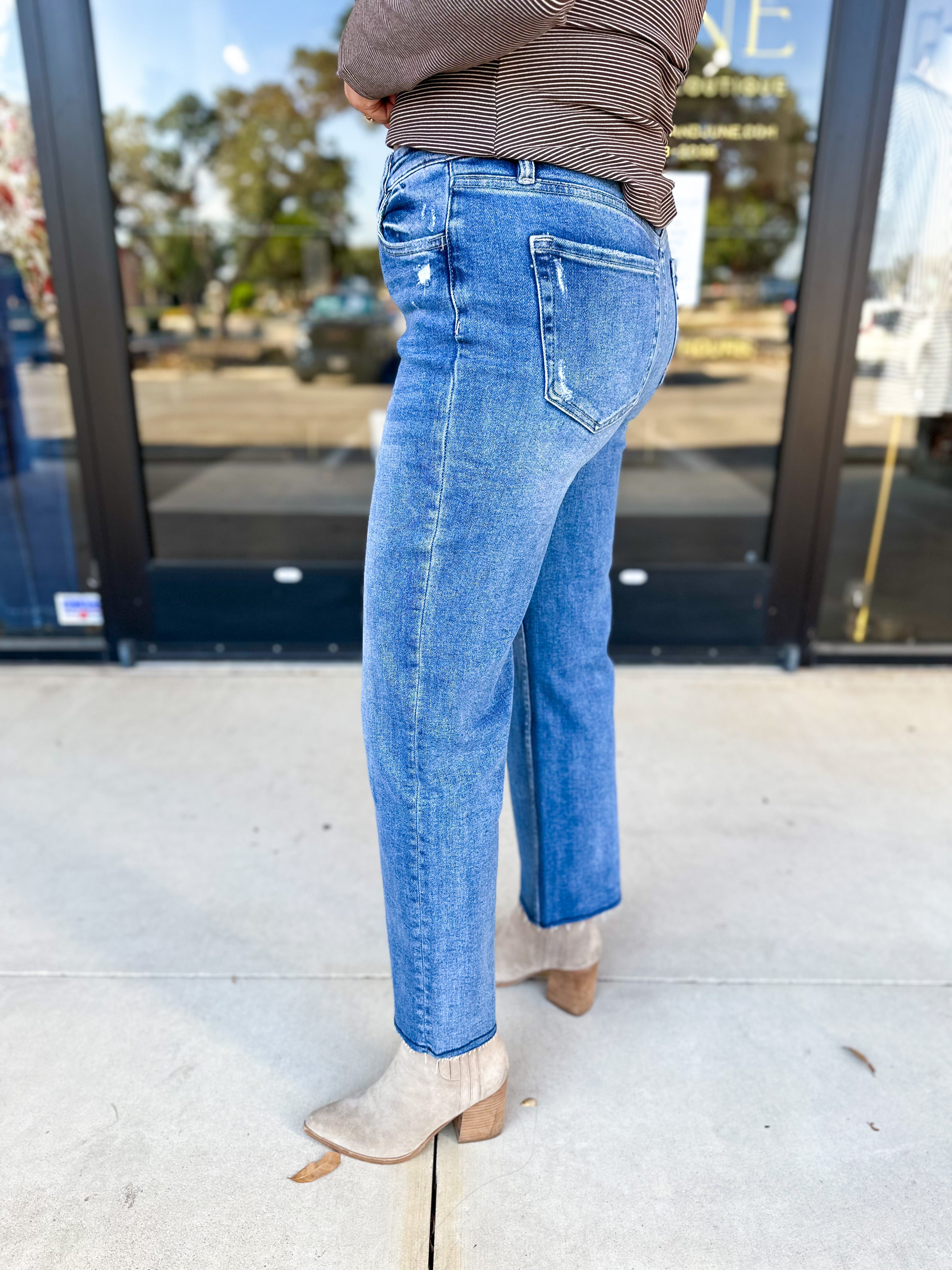 Vervet - High Rise Raw Hem Ankle Straight Jeans-400 Pants-VEVERT BY FLYING MONKEY-July & June Women's Fashion Boutique Located in San Antonio, Texas