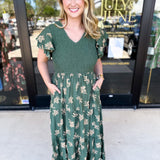 Dusty Green Embroidered Midi Dress-500 Midi-POLOGRAM-July & June Women's Fashion Boutique Located in San Antonio, Texas