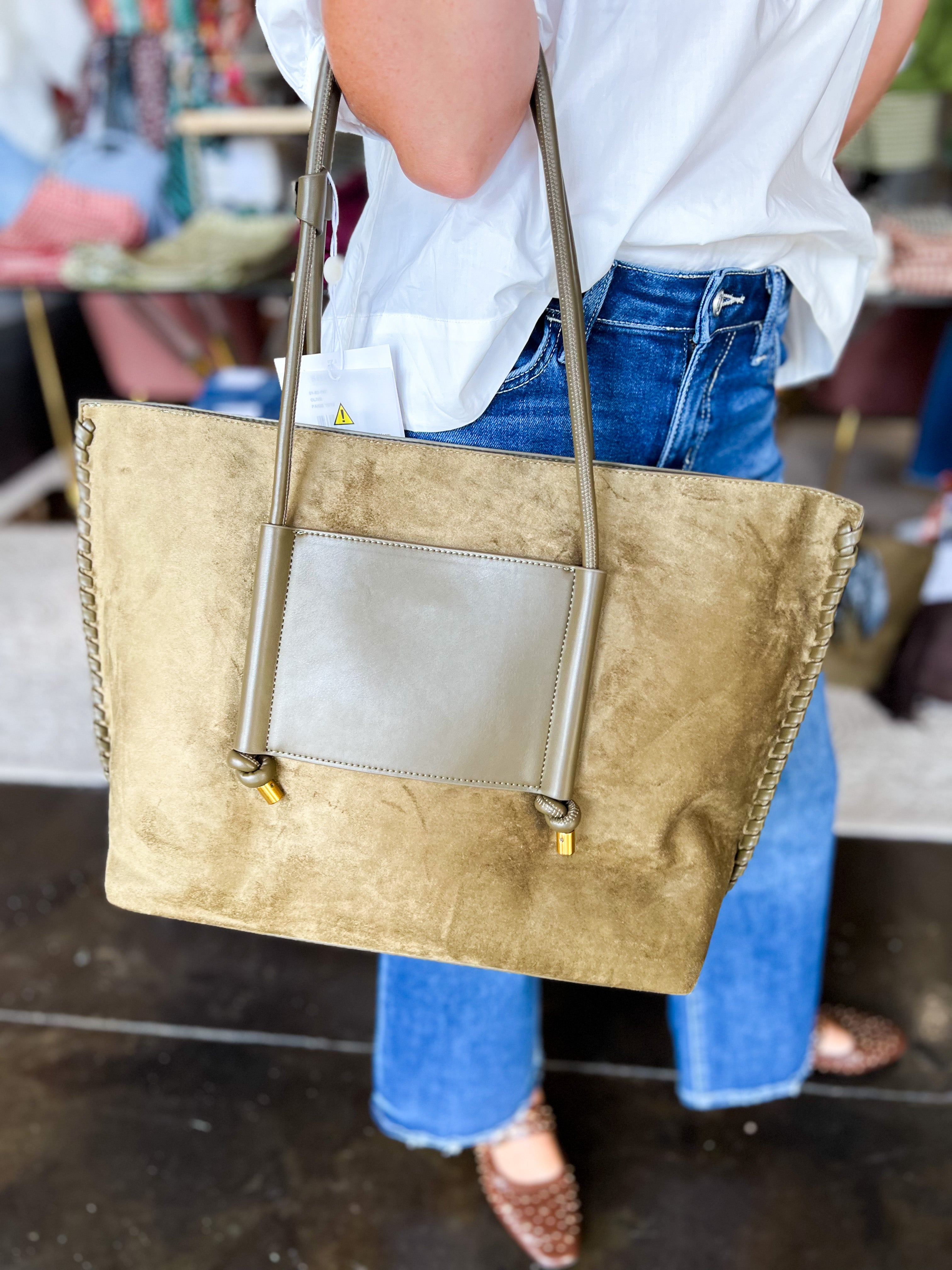 Paige Suede Tote Bag - Olive-130 ACCESSORIES-SHIRALEAH-July & June Women's Fashion Boutique Located in San Antonio, Texas