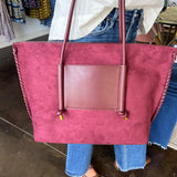 Paige Suede Tote Bag - Wine-130 ACCESSORIES-SHIRALEAH-July & June Women's Fashion Boutique Located in San Antonio, Texas