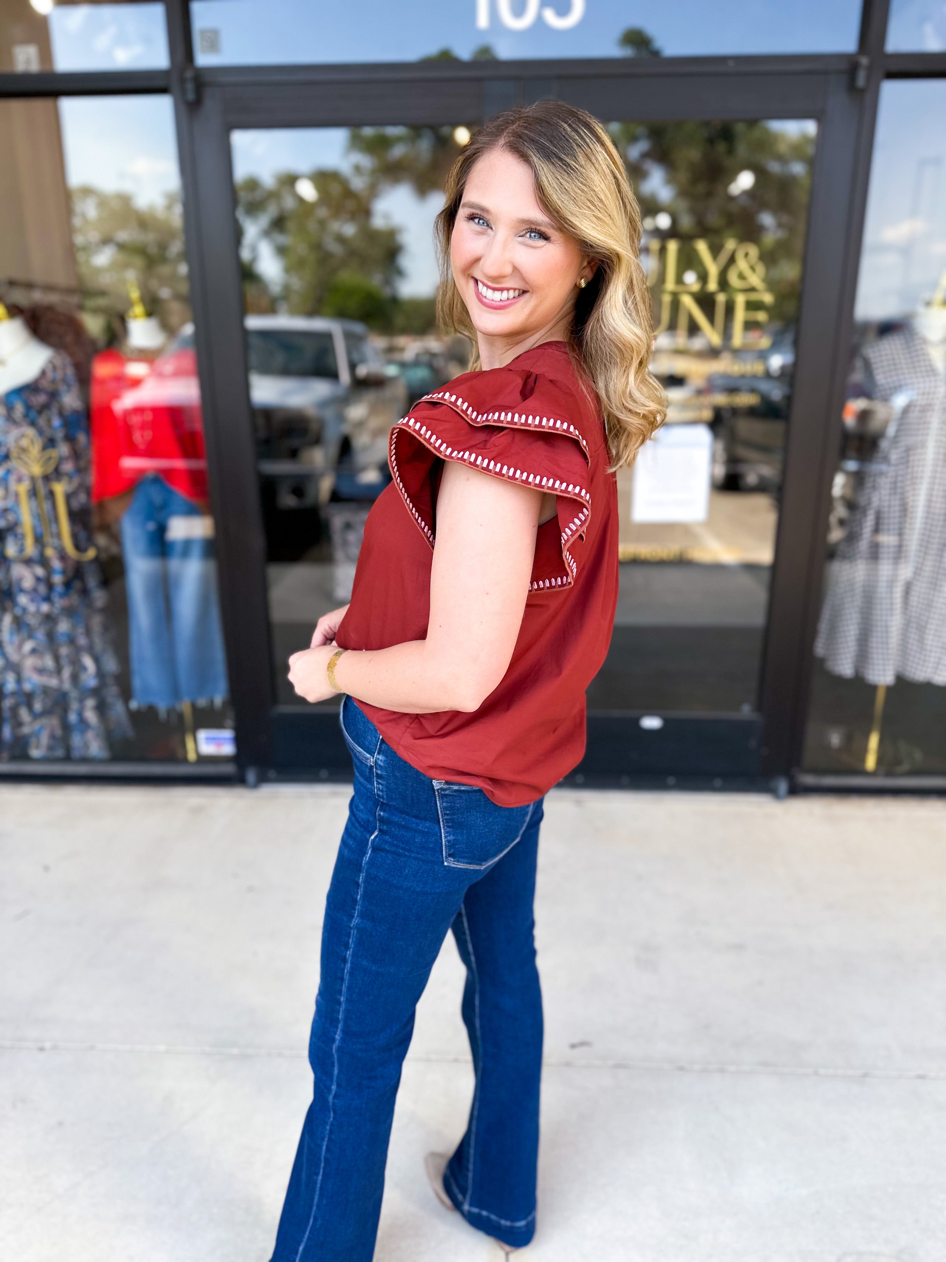 Pumpkin & Pink Crochet Blouse-200 Fashion Blouses-ENTRO-July & June Women's Fashion Boutique Located in San Antonio, Texas