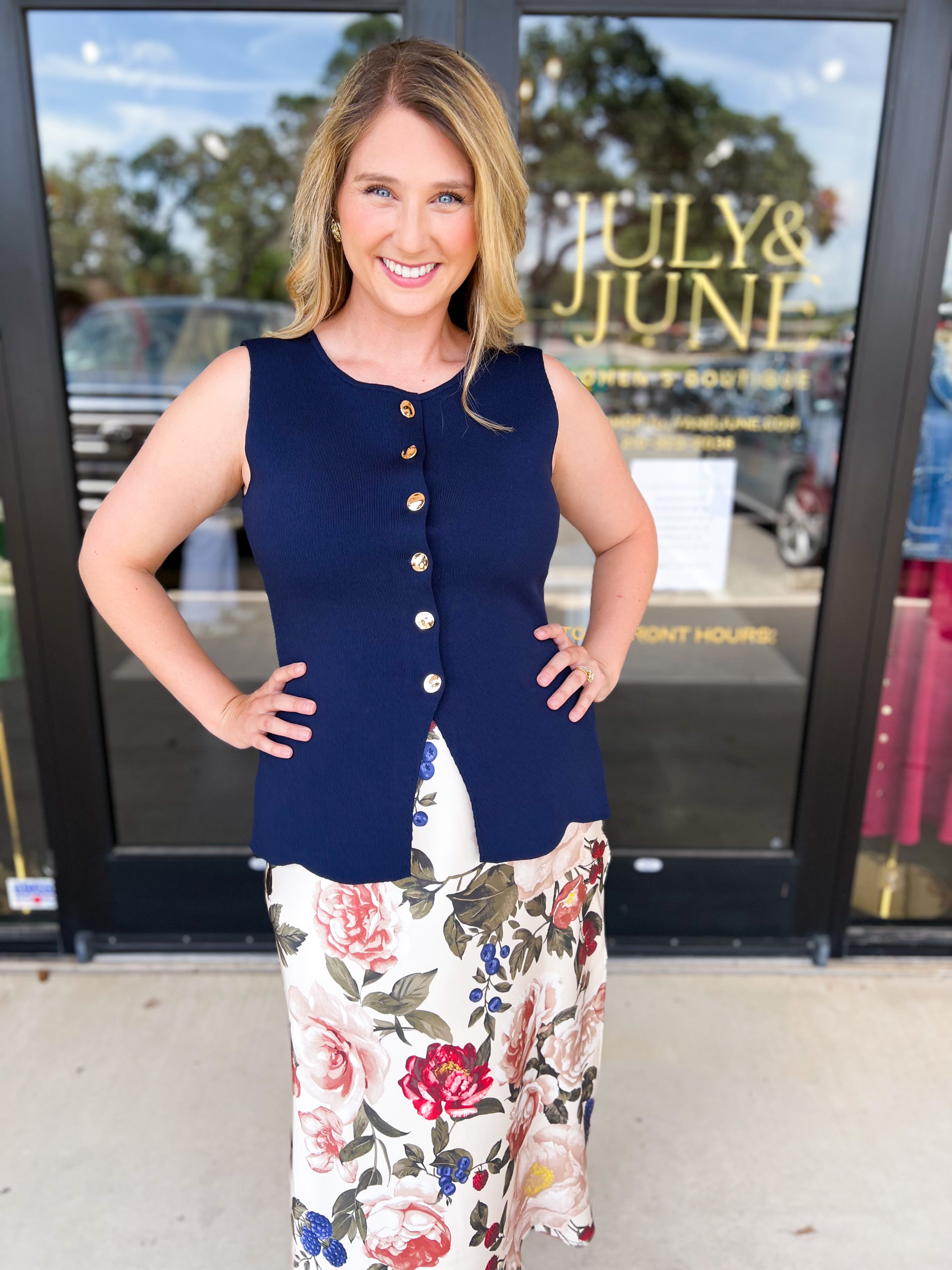 The Sophie Vest - Navy-600 Outerwear-SKIES ARE BLUE-July & June Women's Fashion Boutique Located in San Antonio, Texas