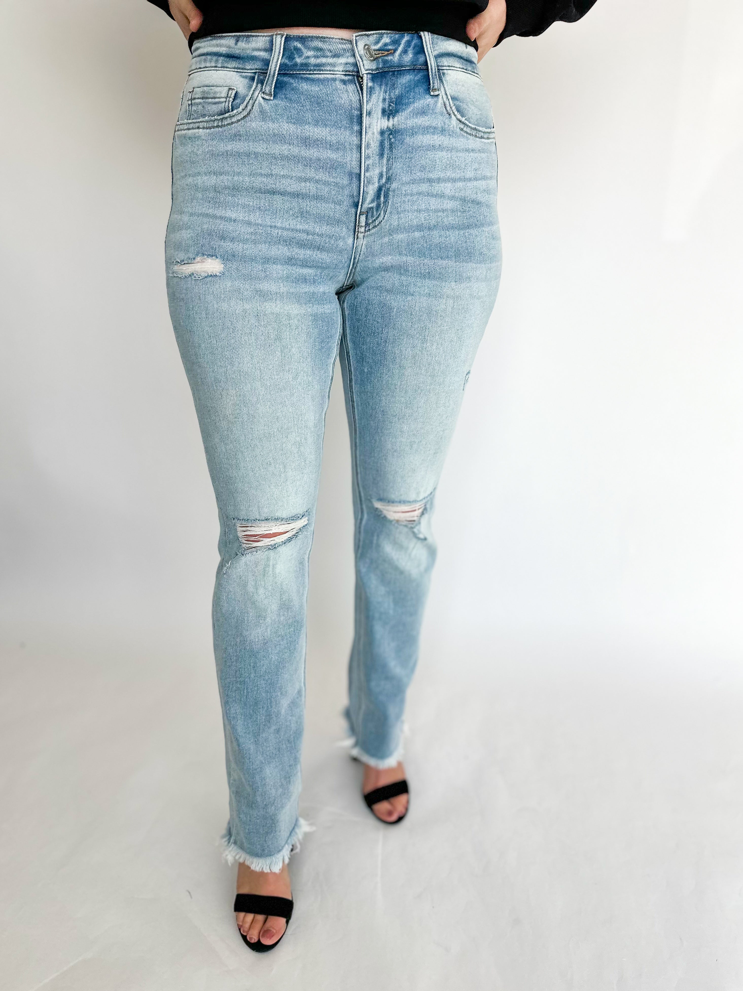 Vervet Light Wash High Rise Straight Leg Jeans-400 Pants-VEVERT BY FLYING MONKEY-July & June Women's Fashion Boutique Located in San Antonio, Texas