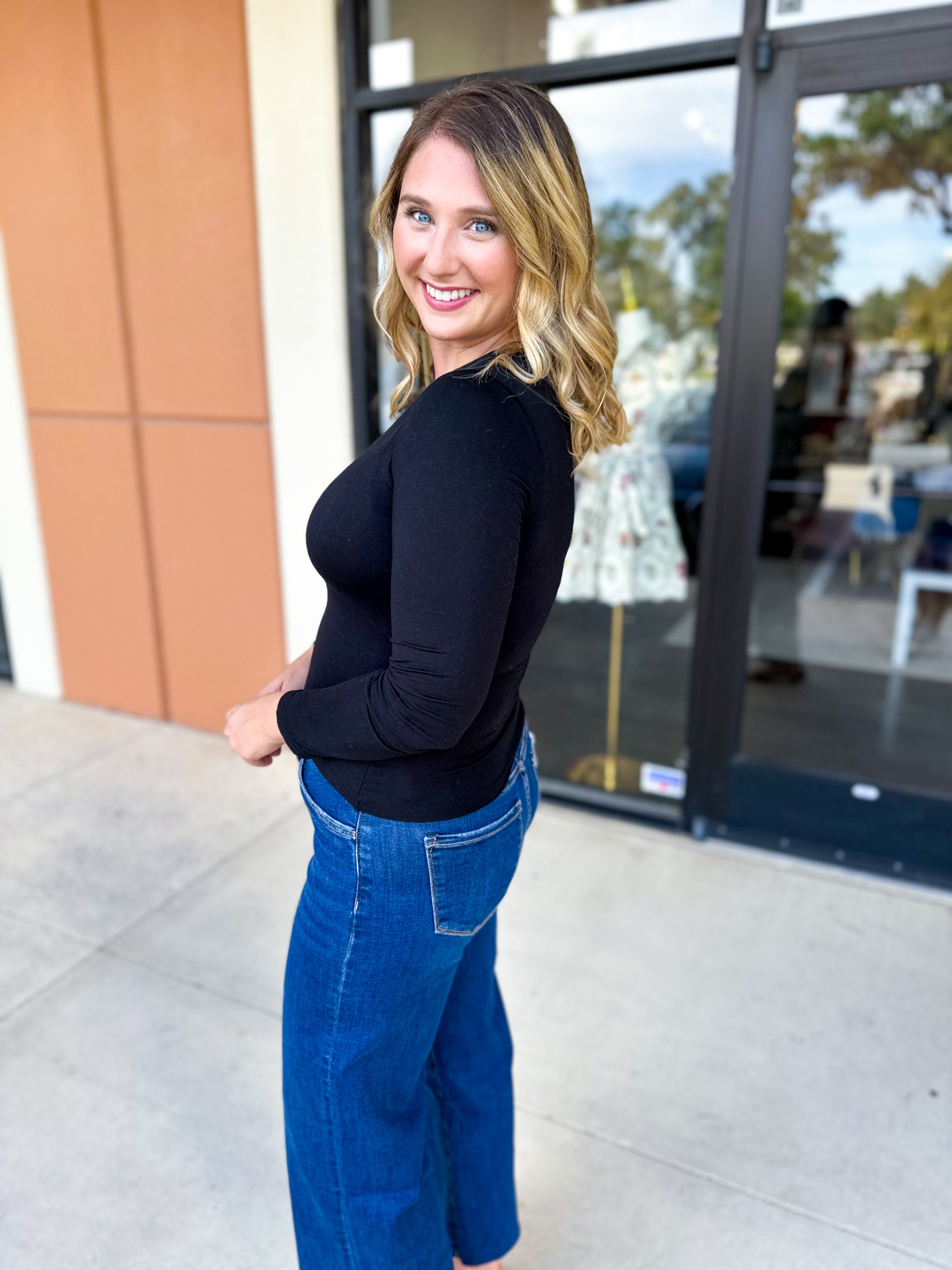 Double Lined Layering Long Sleeve Tops - Black-220 Basic Tops-POLOGRAM-July & June Women's Fashion Boutique Located in San Antonio, Texas