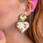Bohemian Gemme - Pink Floral Heart Statement Earrings-110 Jewelry & Hair-Bohemian Gemme-July & June Women's Fashion Boutique Located in San Antonio, Texas
