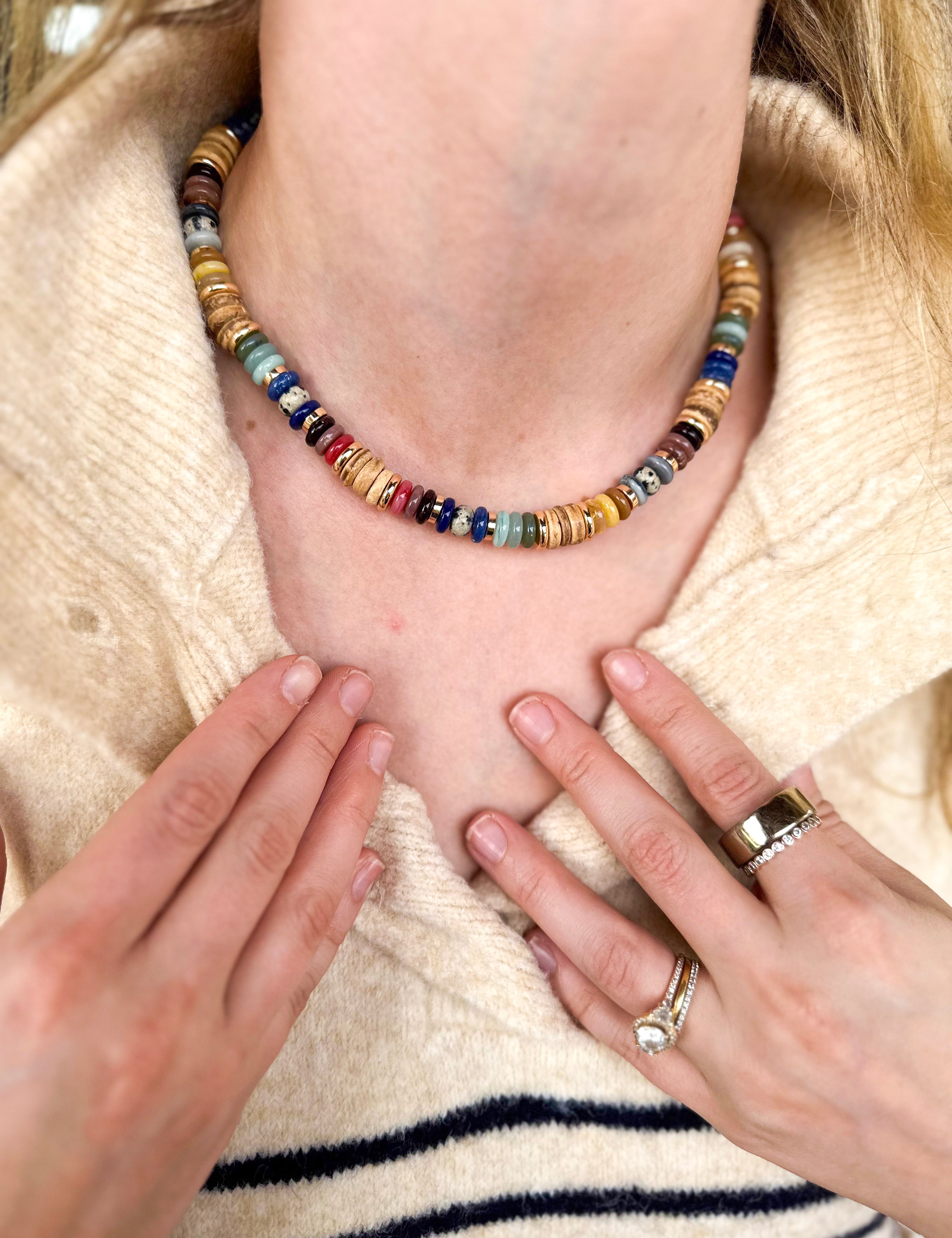 Mix Beaded Necklace - Brown & Navy Neutrals-110 Jewelry & Hair-Golden Lily-July & June Women's Fashion Boutique Located in San Antonio, Texas