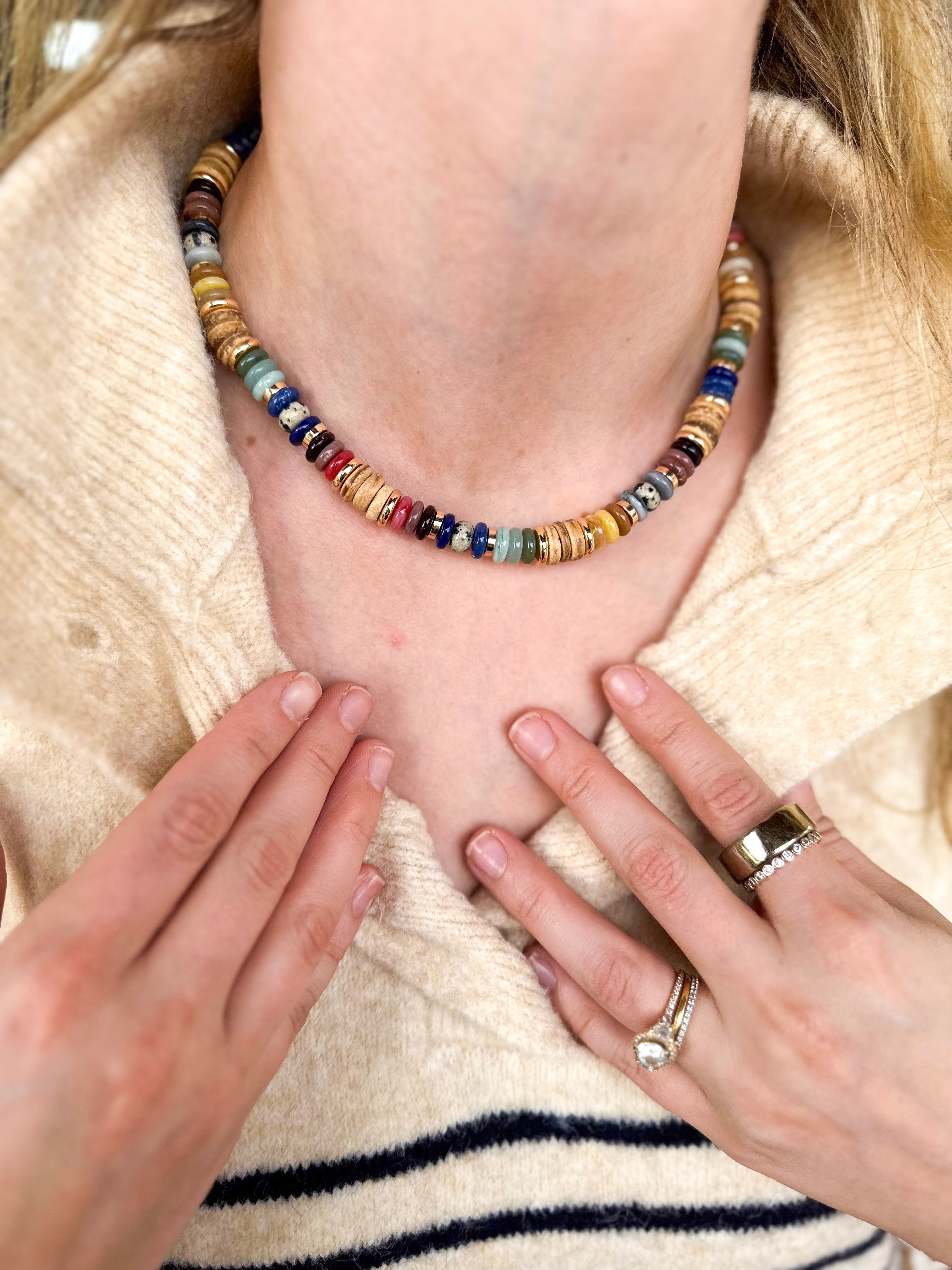 Mix Beaded Necklace - Brown & Navy Neutrals-110 Jewelry & Hair-Golden Lily-July & June Women's Fashion Boutique Located in San Antonio, Texas