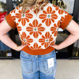 Rust Floral Shirt Sleeve Sweater Top-230 Sweaters/Cardis-ENTRO-July & June Women's Fashion Boutique Located in San Antonio, Texas