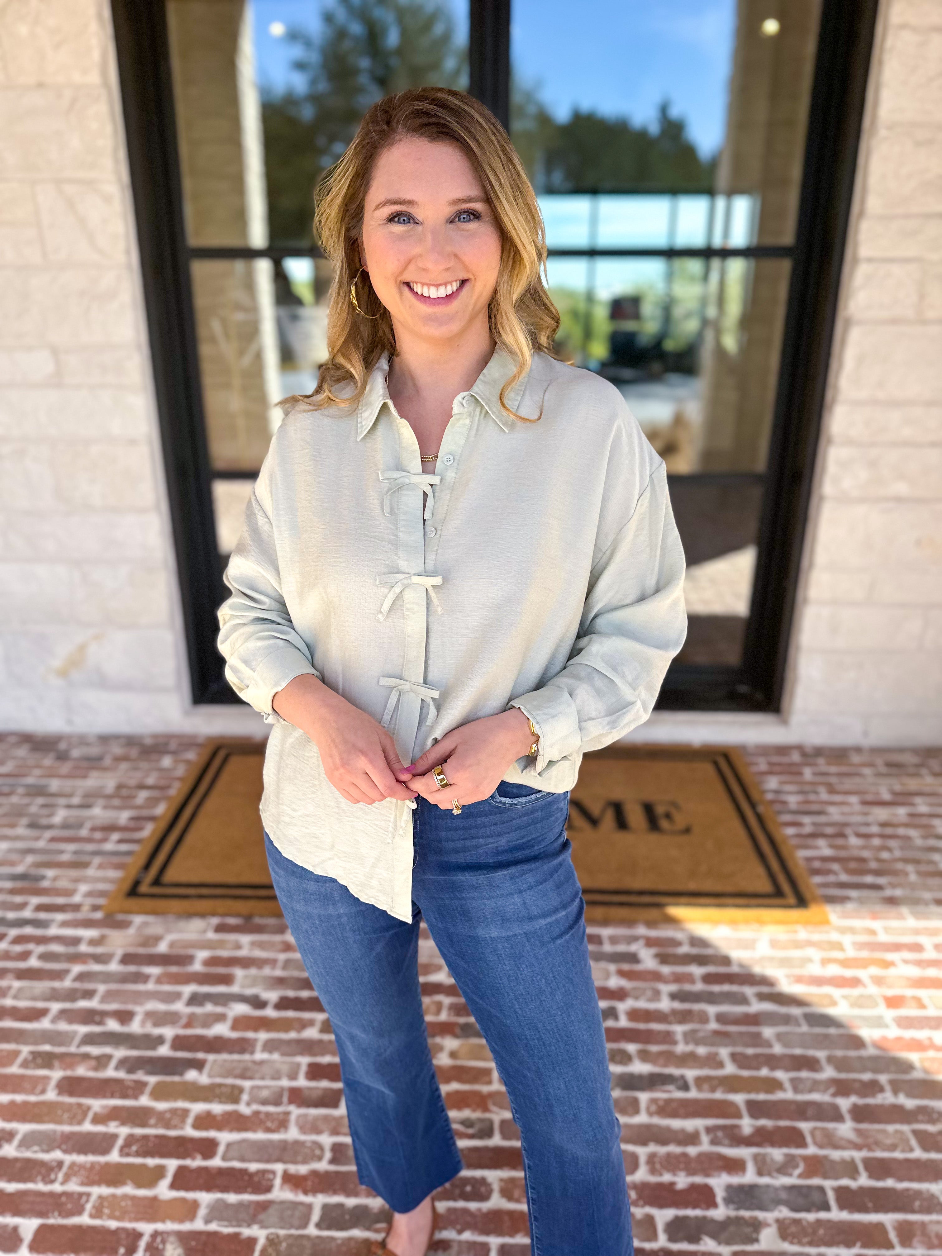 Bow Detailed Blouse - Mint-200 Fashion Blouses-IN FEBRUARY-July & June Women's Fashion Boutique Located in San Antonio, Texas