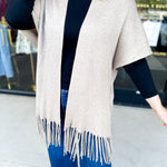 Oatmeal Fringe Wrap Cardigan-230 Sweaters/Cardis-SKIES ARE BLUE-July & June Women's Fashion Boutique Located in San Antonio, Texas