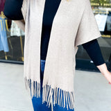 Oatmeal Fringe Wrap Cardigan-230 Sweaters/Cardis-SKIES ARE BLUE-July & June Women's Fashion Boutique Located in San Antonio, Texas