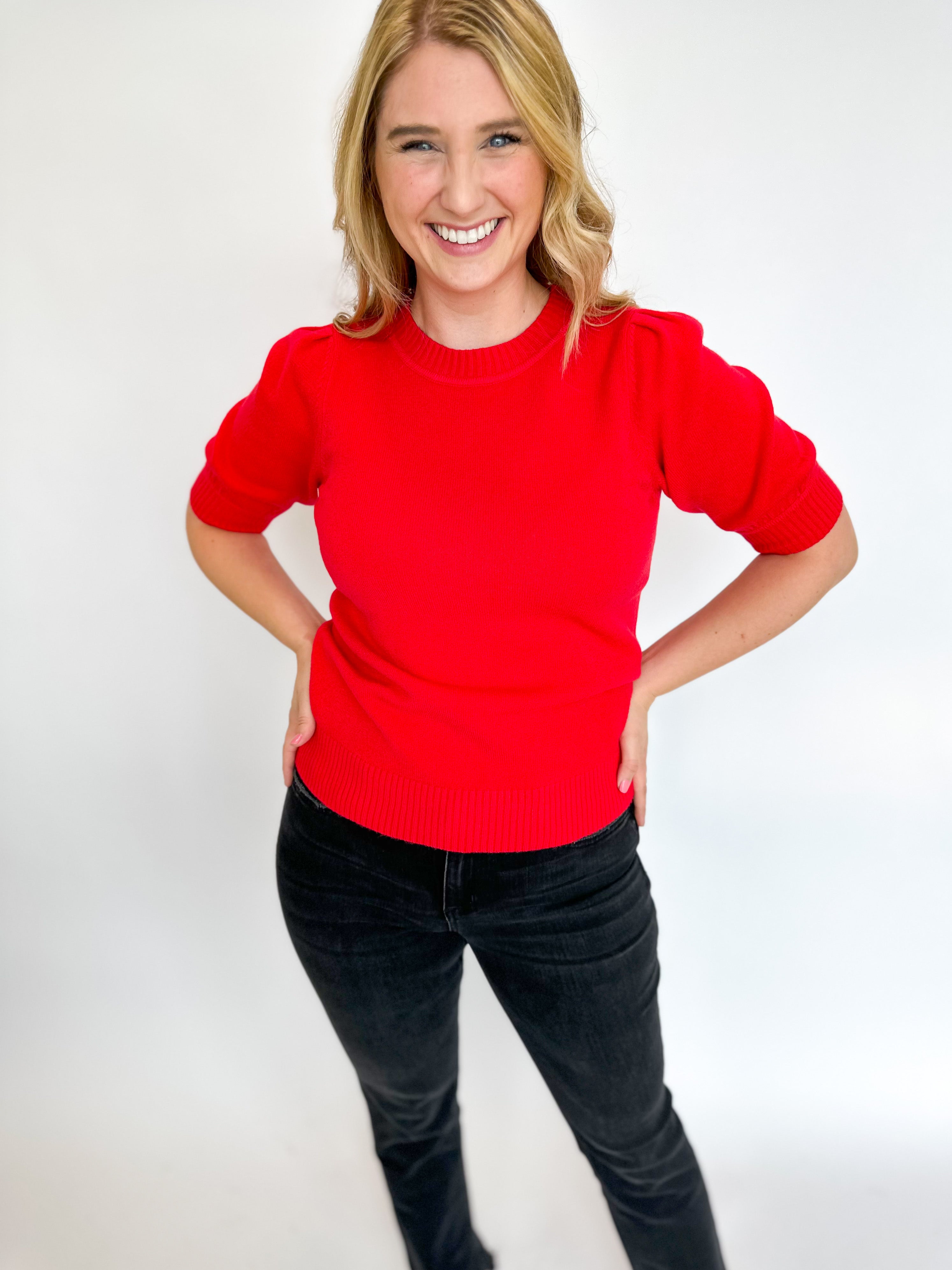 The Kate Sweater Top - Red-230 Sweaters/Cardis-&MERCI-July & June Women's Fashion Boutique Located in San Antonio, Texas