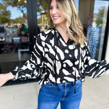 Abstract Black & White Blouse-200 Fashion Blouses-FATE-July & June Women's Fashion Boutique Located in San Antonio, Texas
