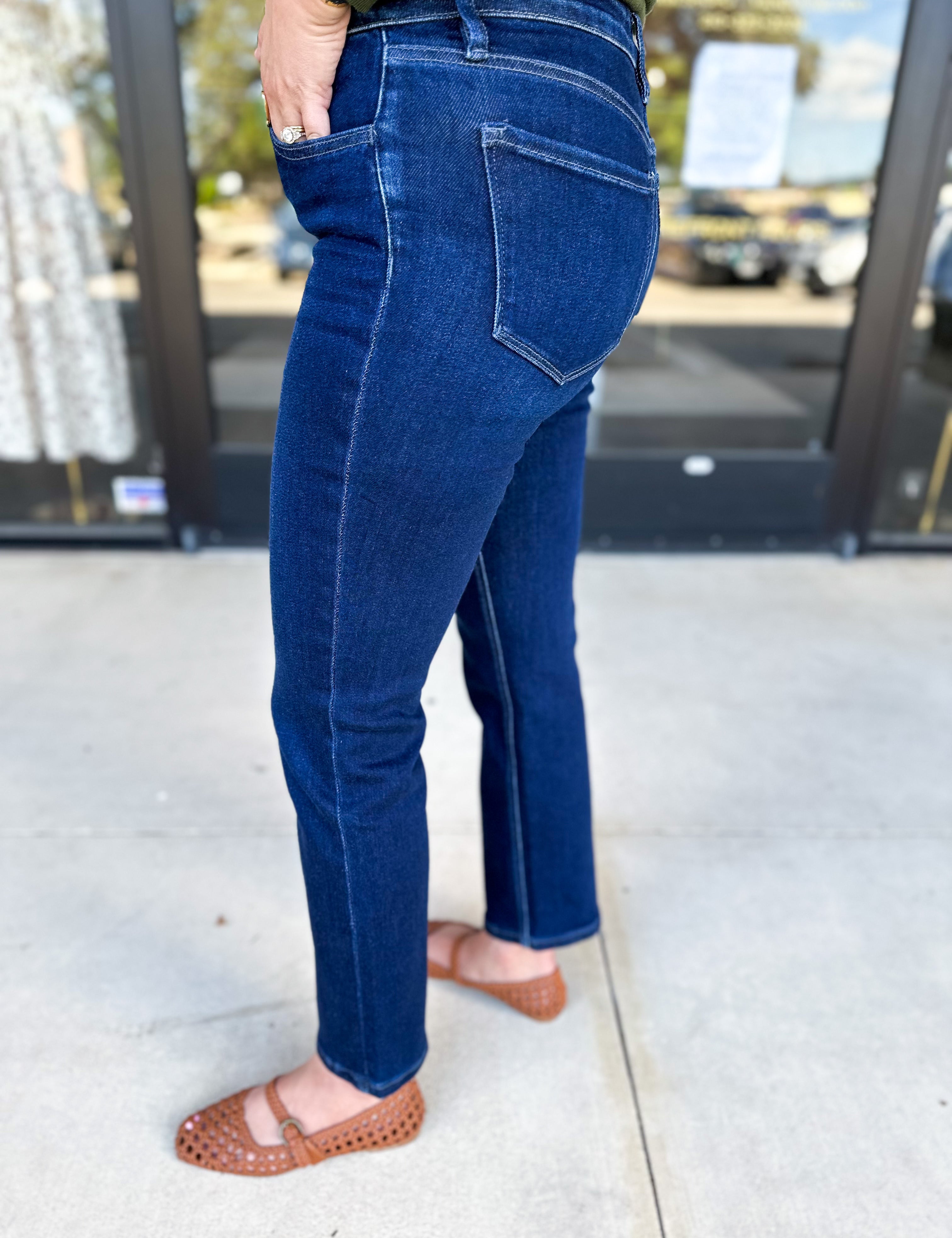 Vervet - Mid Rise Dark Wash Slim Straight Jeans-400 Pants-VEVERT BY FLYING MONKEY-July & June Women's Fashion Boutique Located in San Antonio, Texas