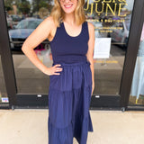 The Summertime Savvy Midi Dress - Navy-500 Midi-SKIES ARE BLUE-July & June Women's Fashion Boutique Located in San Antonio, Texas