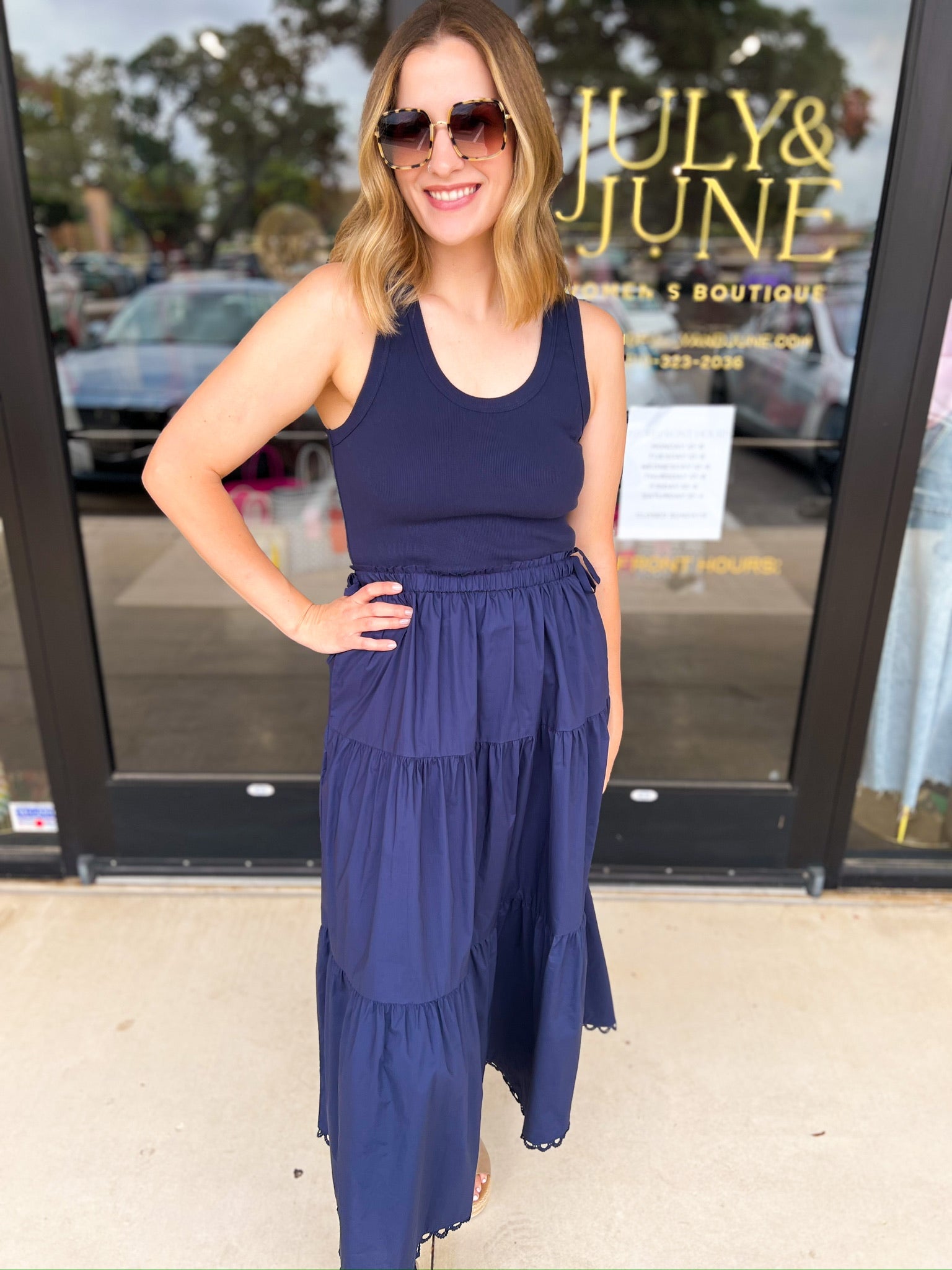 The Summertime Savvy Midi Dress - Navy-500 Midi-SKIES ARE BLUE-July & June Women's Fashion Boutique Located in San Antonio, Texas