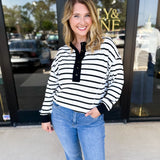 Comfy Henley Long Sleeve Top - Black & White-210 Casual Blouses-POLOGRAM-July & June Women's Fashion Boutique Located in San Antonio, Texas
