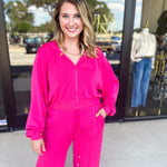 Soft Modal Hooded Jacket - Fuchsia Pink-300 Athleisure/Lounge-SKIES ARE BLUE-July & June Women's Fashion Boutique Located in San Antonio, Texas